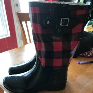 Rain boots buffalo plaid